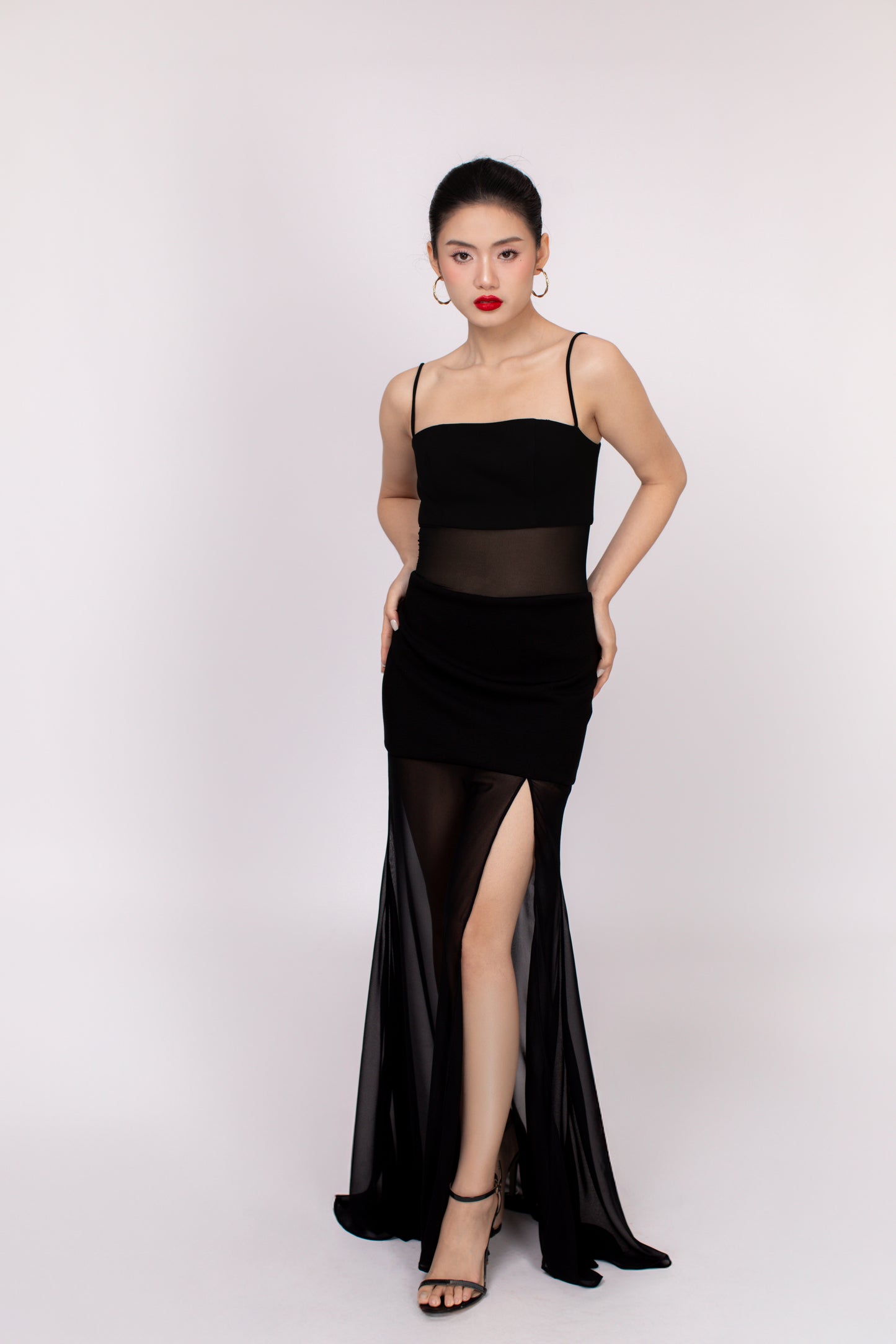 Dahlia dress styled with minimalist accessories for wedding guest look
