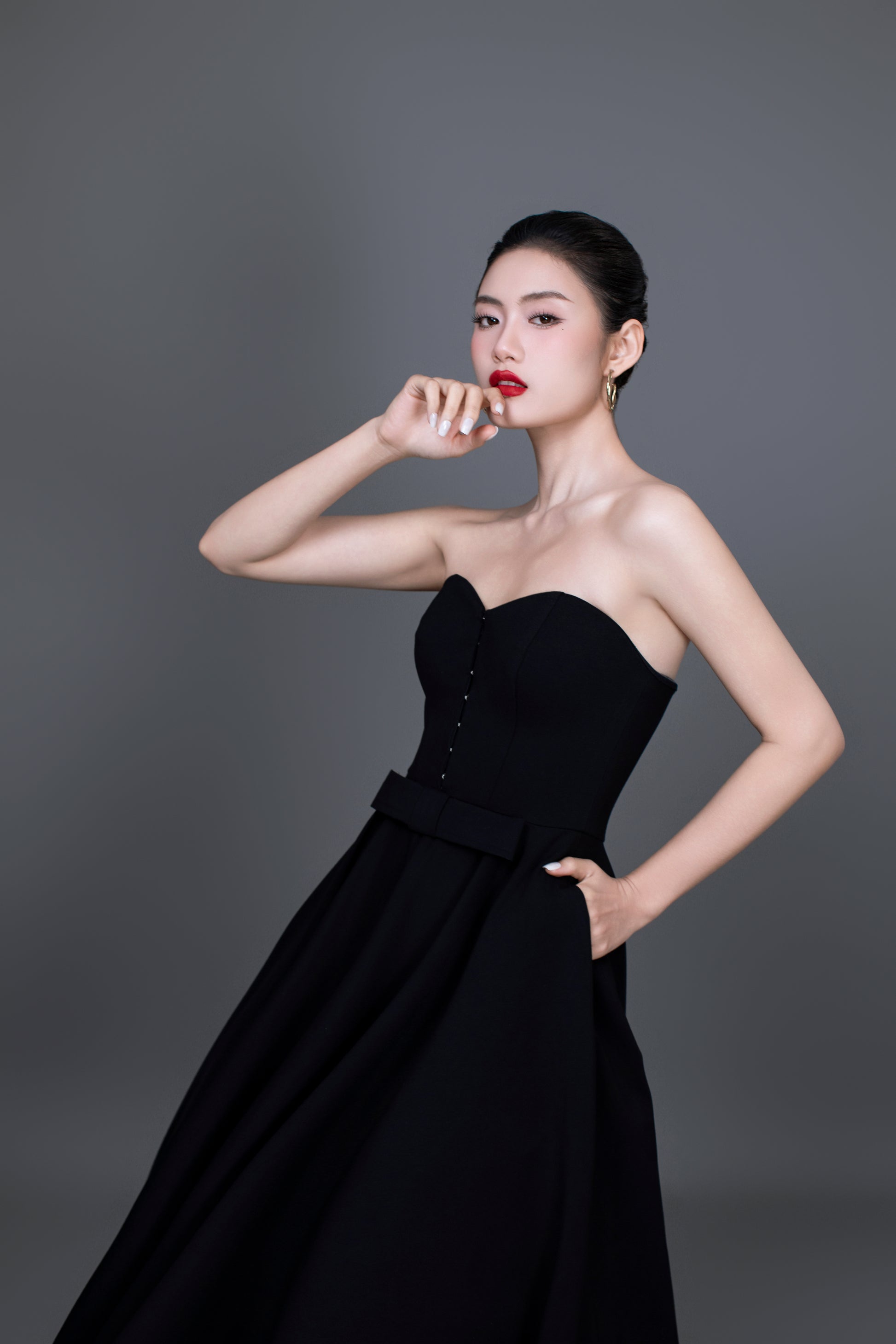 Close-up of Diana dress bodice with elegant neckline detail