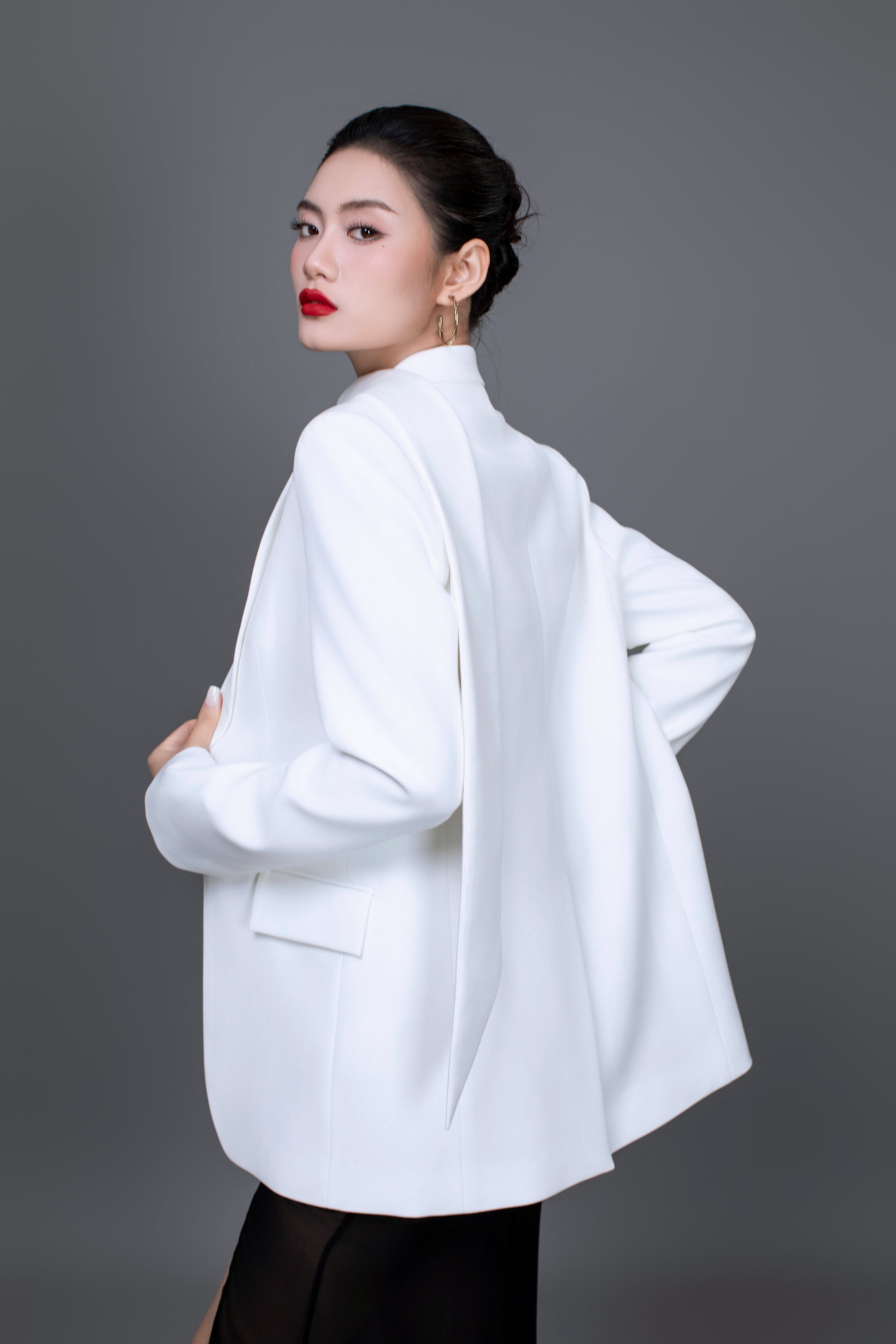 Back view of Ellen blazer with clean lines and minimalist design