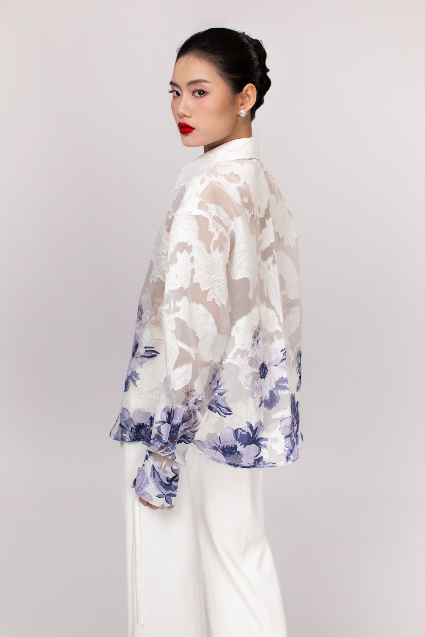 Back view of Hallie women's casual chic top with clean lines and simple design