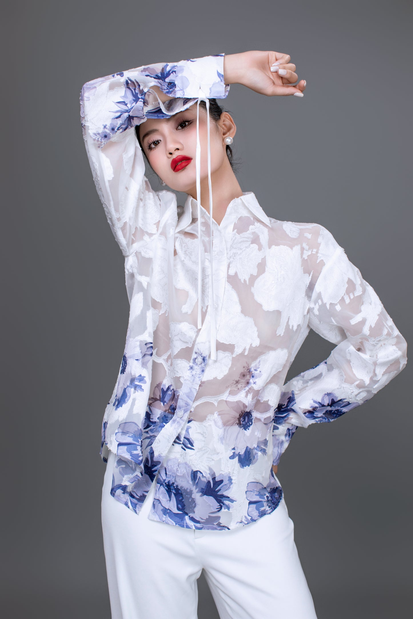 Close-up of Hallie top fabric texture showing lightweight breathable material